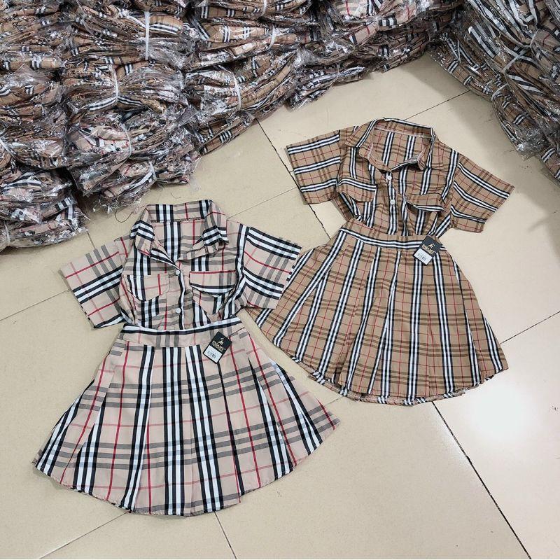 Set chân váy áo cổ vest caro