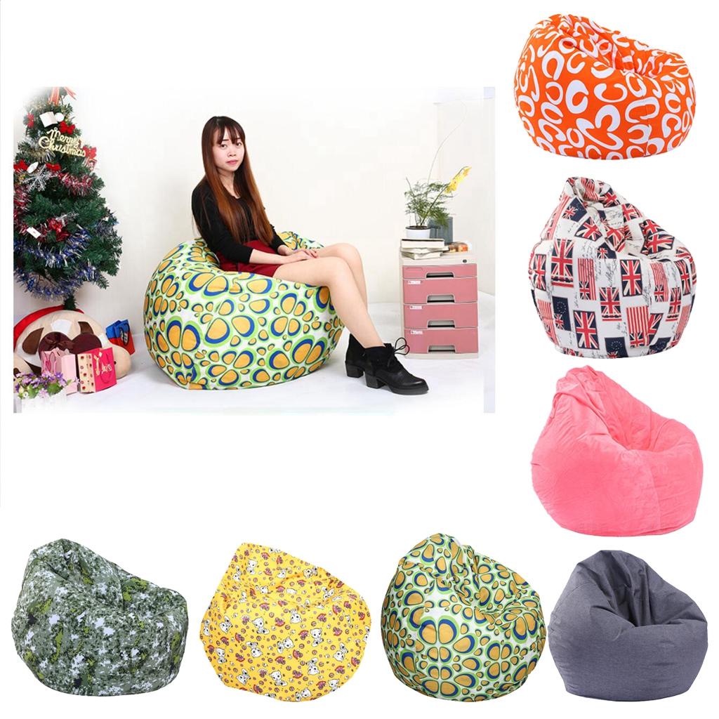 Modern Printed Linen Beanbag Cover Sofa Slipcover Toy Storage Case