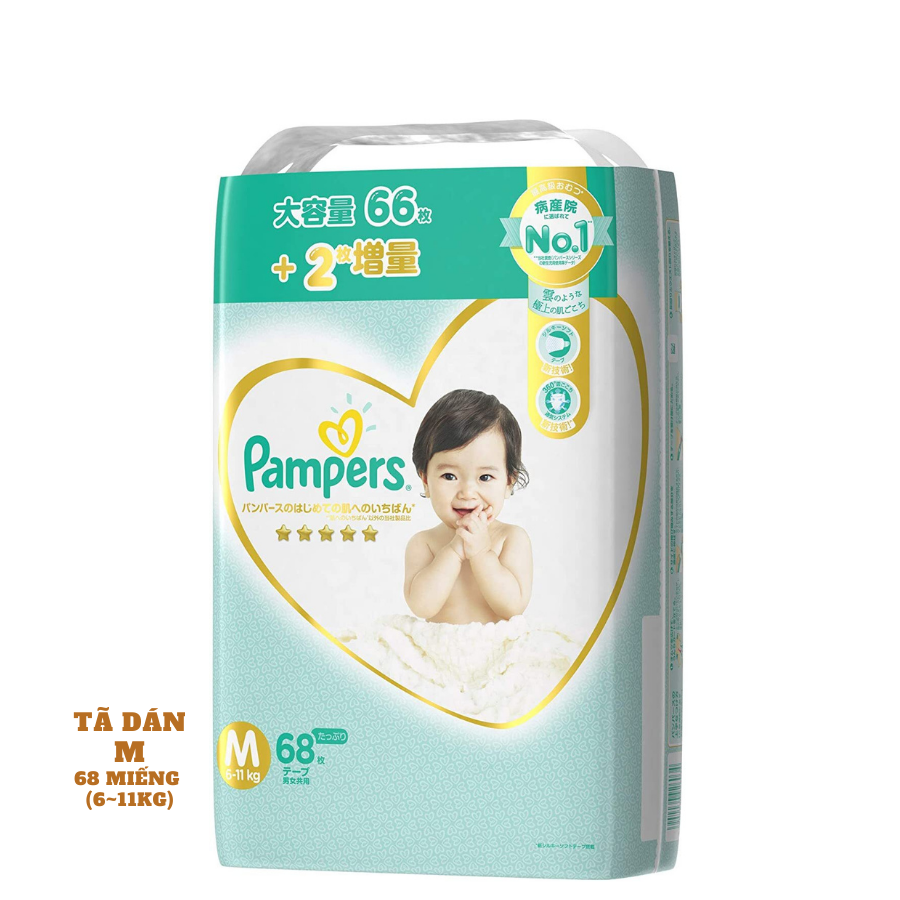 Bỉm - Tã dán Pampers Premium New size M 68 miếng (Cho bé 6~11kg)