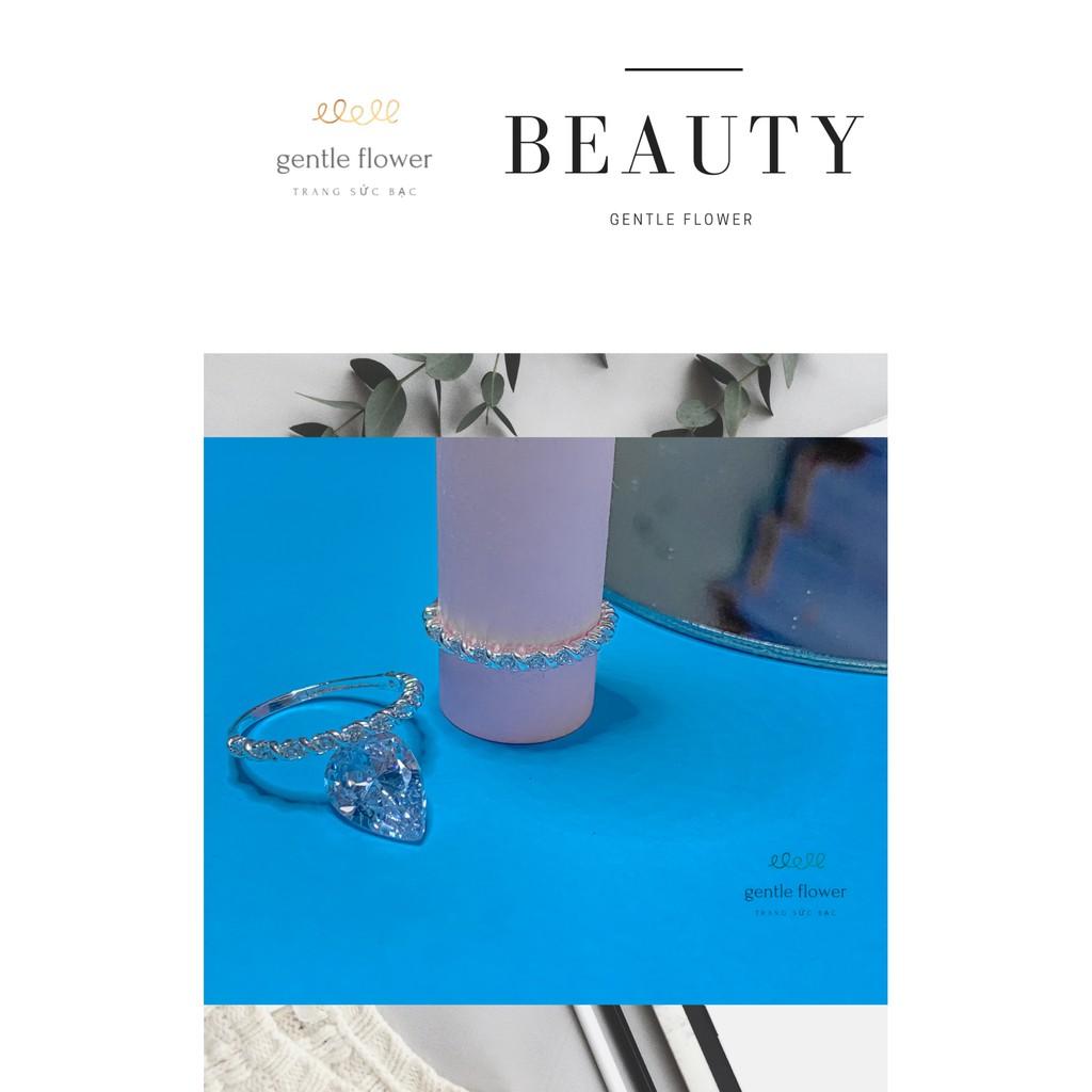 Nhẫn bạc ta nữ chấu viền đính đá thiết kế đơn giản Gentle Flower
