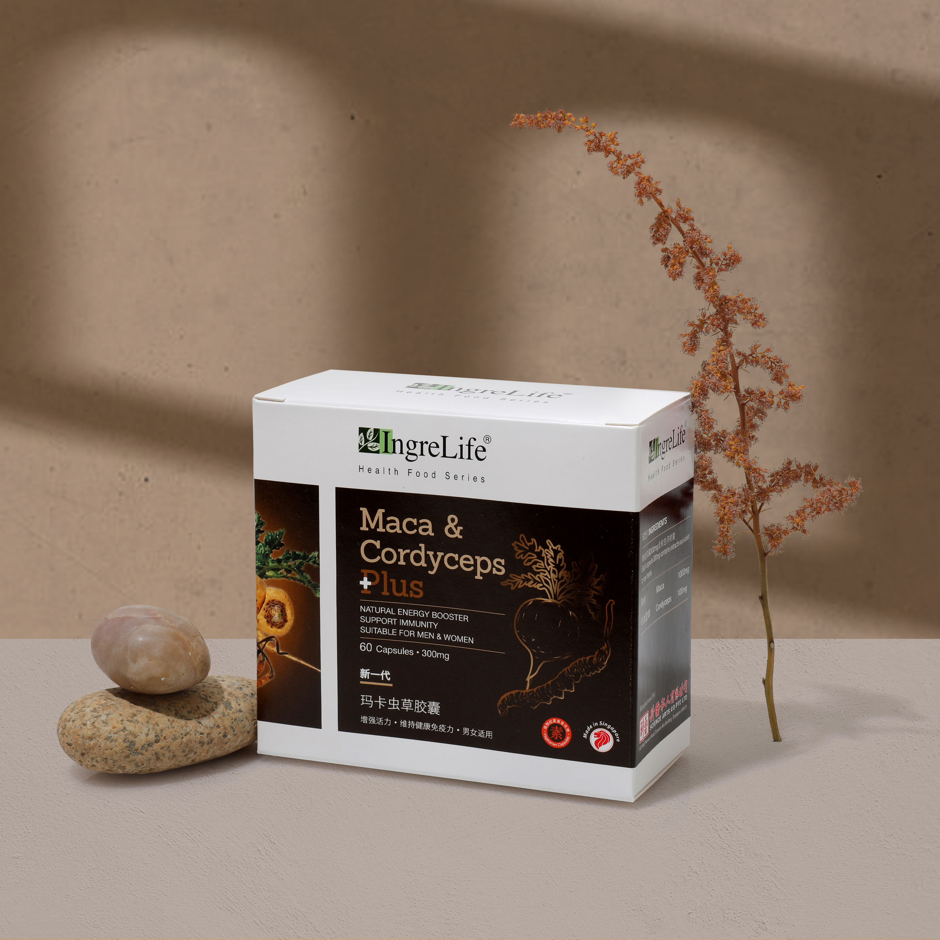 Viên Uống Đông Trùng Hạ Thảo Maca & Cordyceps Plus Tăng Cường Hệ Miễn Dịch Cải Thiện Chất Lượng Giấc Ngủ IngreLife Singapore - Hộp 60 Viên x 300mg