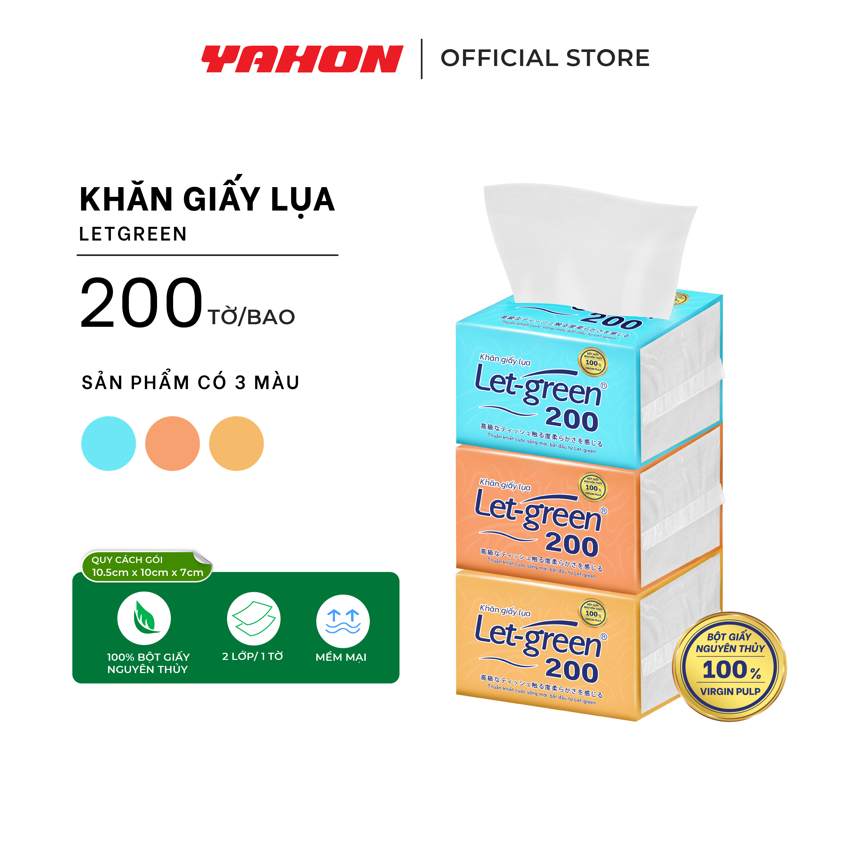 Combo Bao Khăn Giấy Lụa Let-green, 200 tờ/bao (màu ngẫu nhiên)
