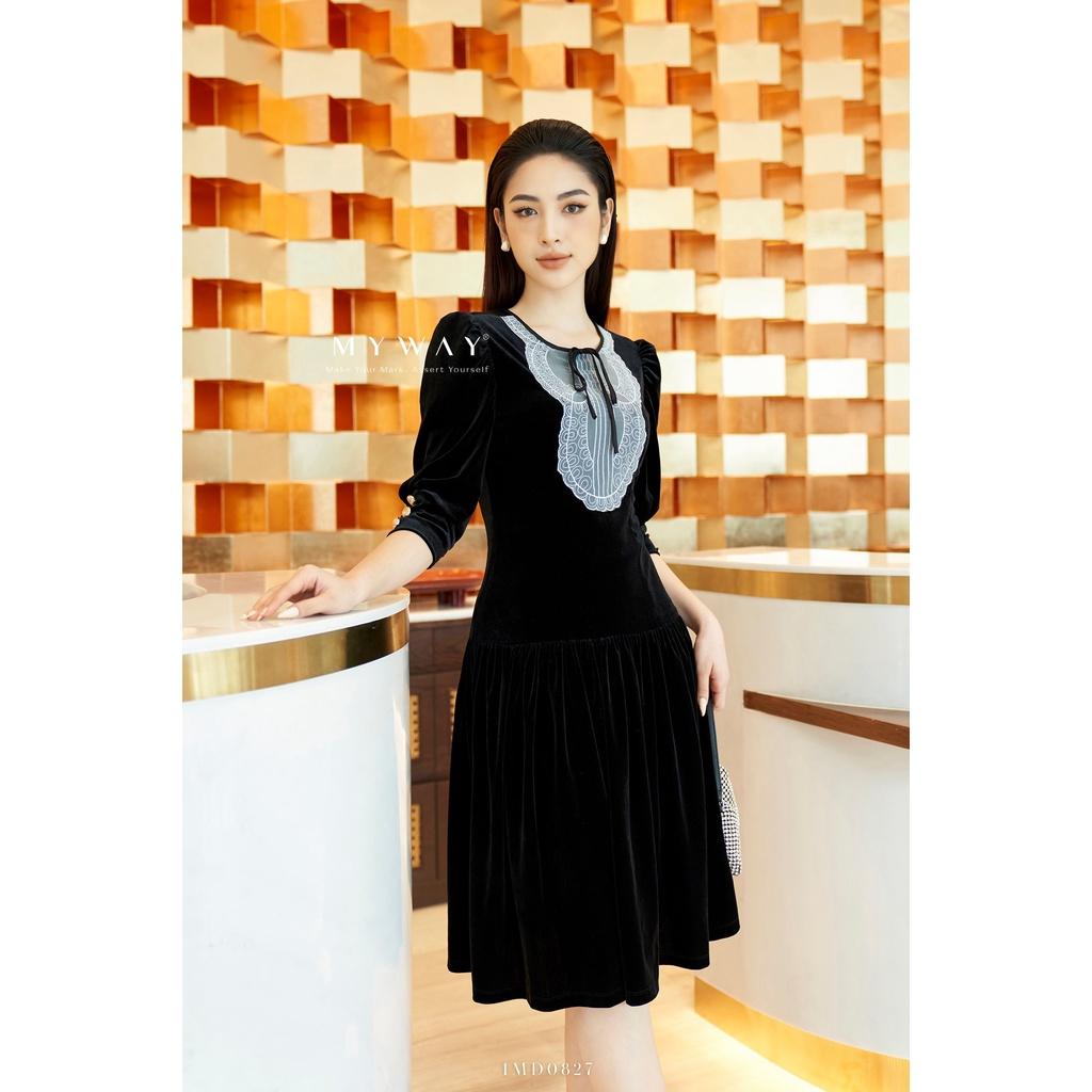 Đầm Nhung Nữ MY WAY Tay Lỡ Bồng Sang Trọng 4MD0827