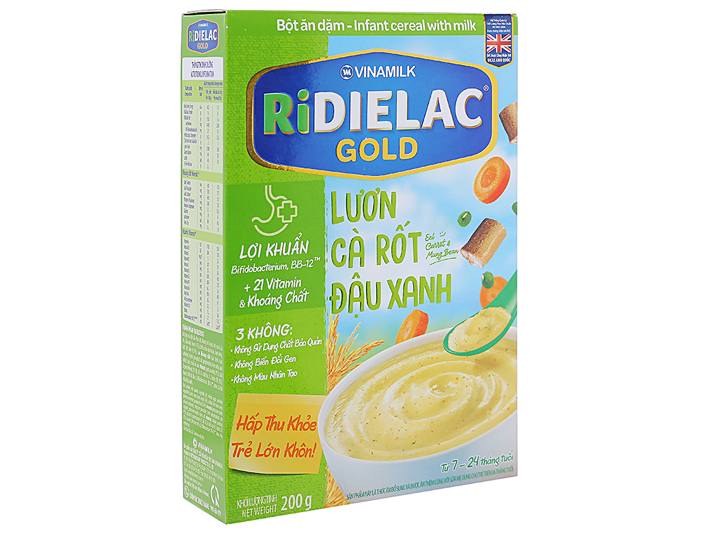 Bột ăn dặm Ridielac Gold lươn cà rốt đậu xanh hộp 200g (7 - 24 tháng)