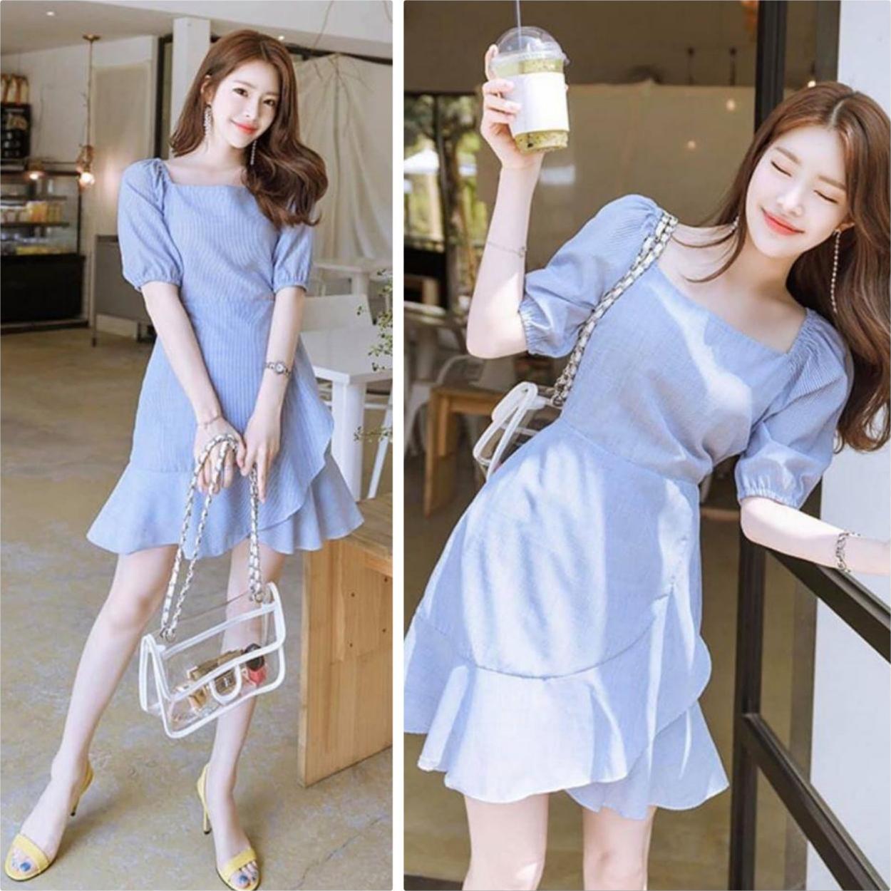 Đầm xòe sọc kẻ cổ u xinh xinh GD1113
