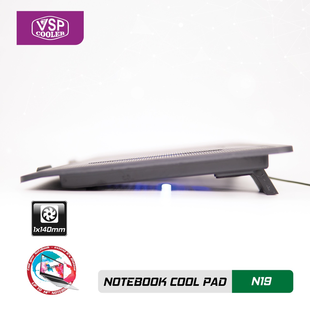 ĐẾ TẢN NHIỆT VSP COOLER N19 (1*Fan 14cm) - giao ngẫu nhiên - 1984 - hàng nhập khẩu