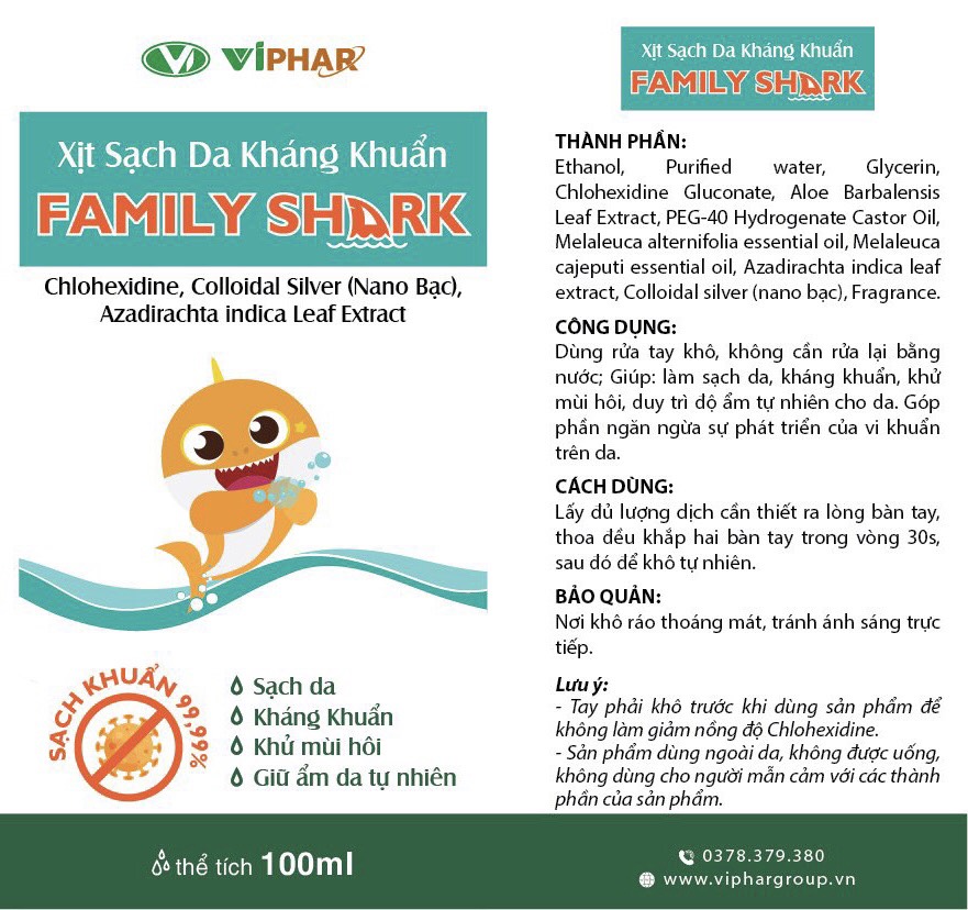 XỊT SẠCH DA KHÁNG KHUẨN FAMILY SHARK: SẠCH DA - SÁT KHUẨN - KHỬ MÙI HÔI - GIỮ ẨM DA TỰ NHIÊN