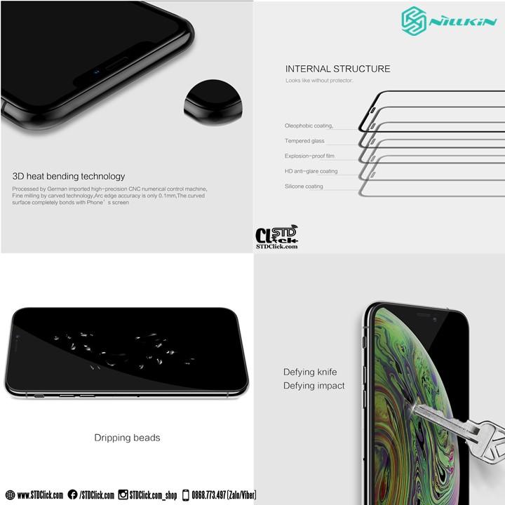 KÍNH CƯỜNG LỰC DÀNH CHO ĐIỆN THOẠI IPHONE X - XS - XR - XS MAX NILLKIN 3D CP+MAX CÓ MÀNG LOA