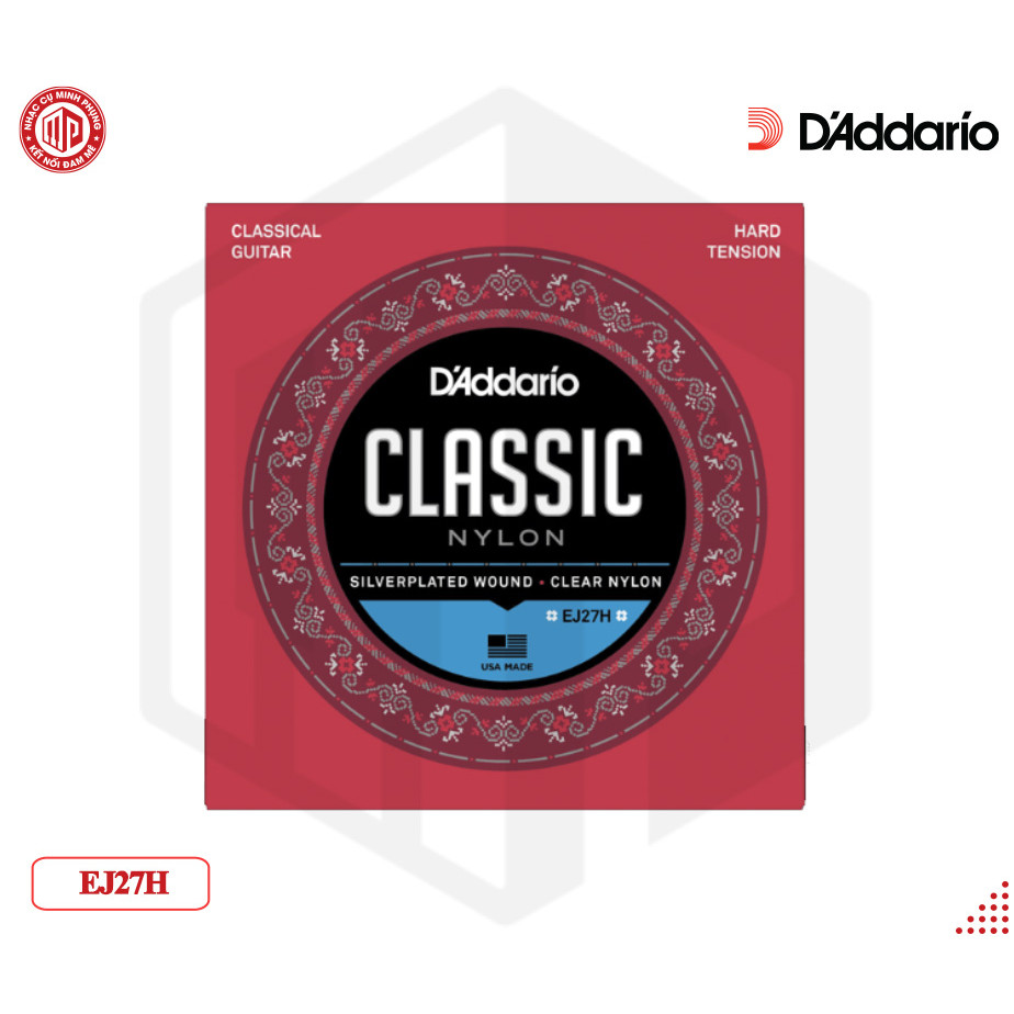 Bộ dây đàn Guitar D'Addario EJ27H Student Nylon Classical Guitar Strings, Hard Tension, Clear/Silverplated Wound — D01-EJ27H - Hàng chính hãng