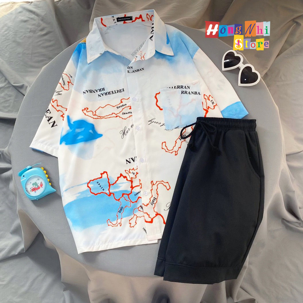 Áo Sơ Mi Hoạ Tiết Tay Lỡ Dáng Rộng,Sơ Mi Tay Lửng Unisex - MM