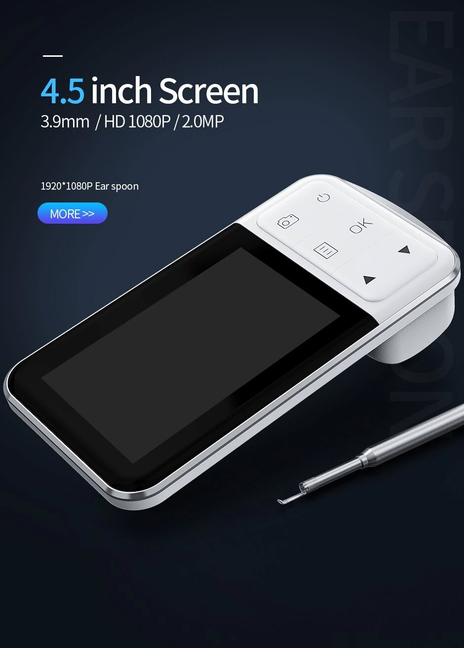ROGTZ - Camera Nội Soi Tai Mũi Họng Màn Hình 4.5Inches Chụp Ảnh Ghi Hình Full HD 1080p Ống Soi 3.9mm 6 LED Làm Sạch Ráy Tai Dễ Sử Dụng Tiện Lợi Chăm Sóc Sức Khỏe Gia Đình Hỗ Trợ Nhiều Ngôn Ngữ Lưu Trữ Hình Ảnh Video Pin Sạc Li-ion Hàng Chính Hãng
