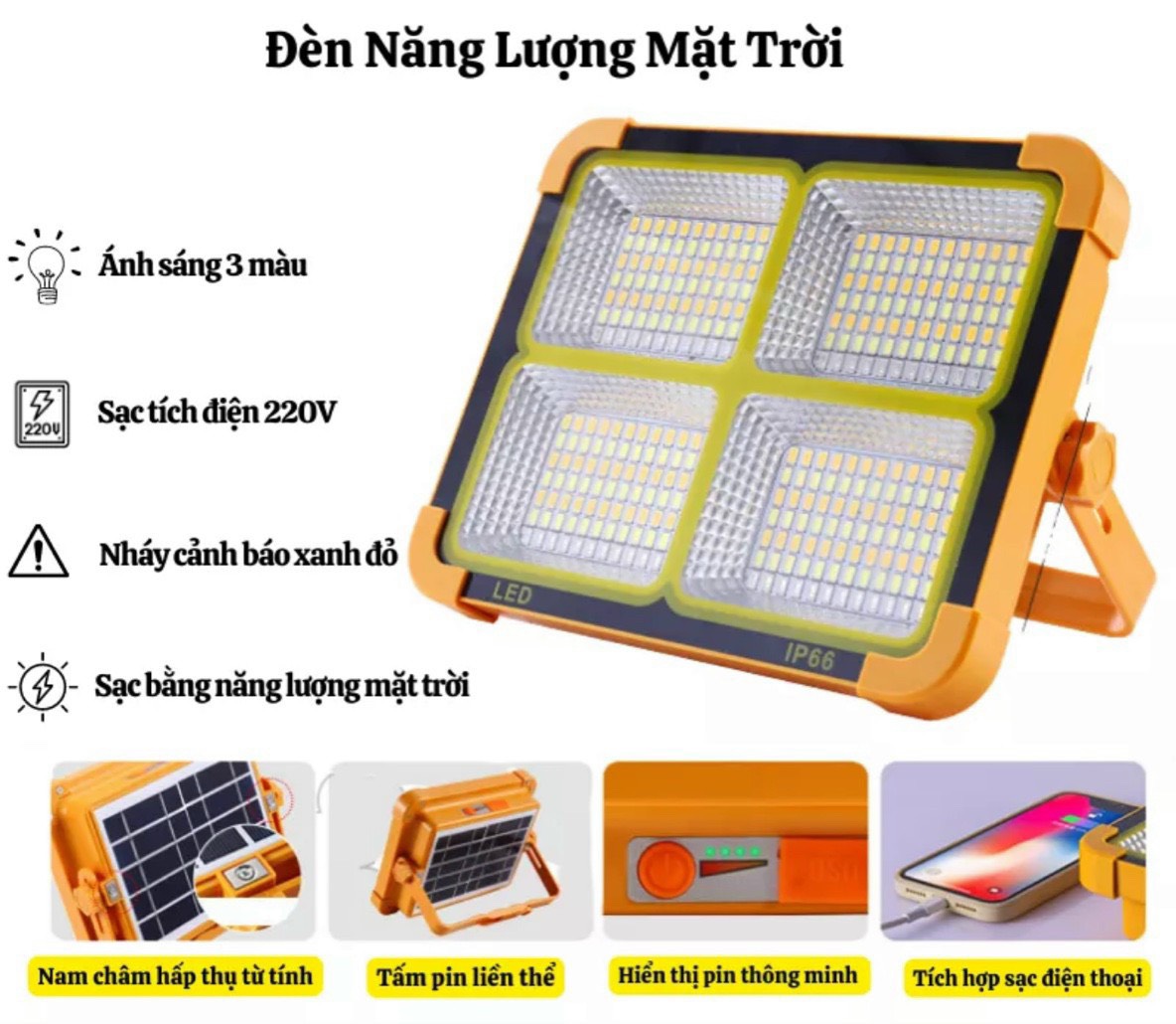 Siêu phẩm Đèn pin di động đa năng sạc năng lượng mặt trời, có thể sạc điện thoại, đi cấm trại câu cá…
