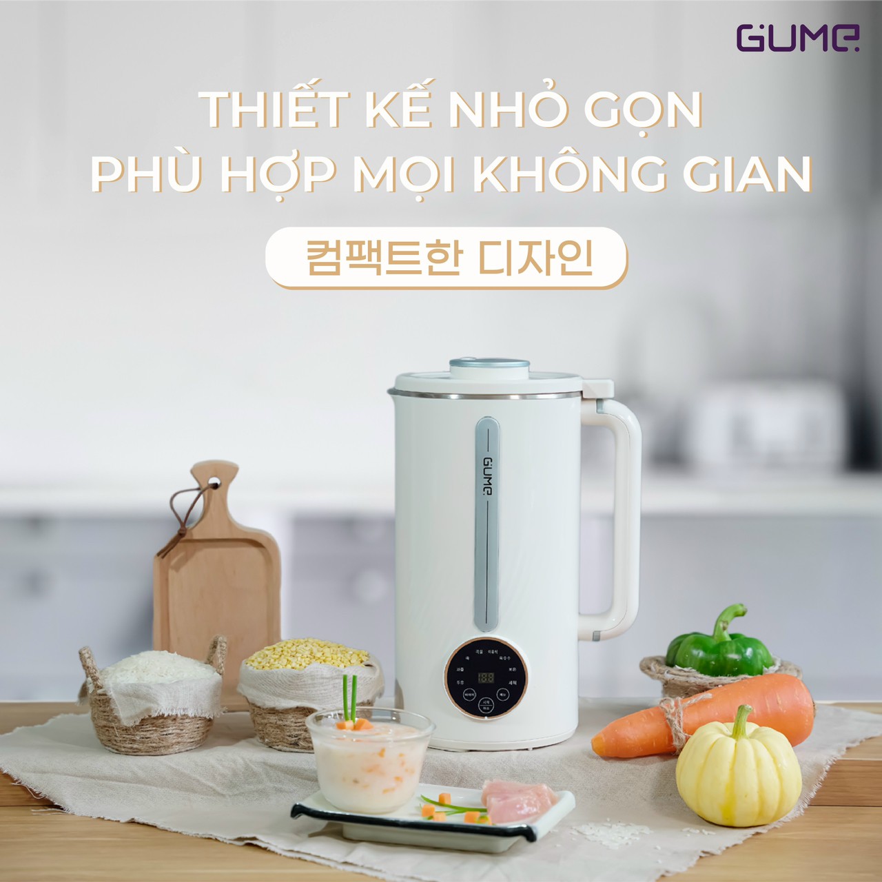 Máy làm sữa hạt đa chức năng mini GUME GM1 nấu cháo dinh dưỡng, xay đồ ăn dặm, xay sinh tố - Bảo hành 12 tháng