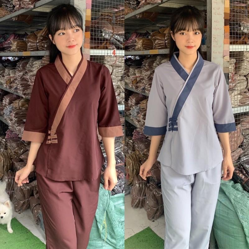 Đồ Lam Đi Chùa # Xéo Tim 3 Nút # Đồ Bộ # Quần Áo # Vải Mát # Nữ