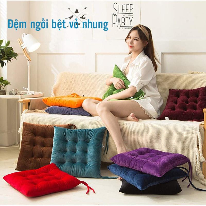 Đệm Ngồi Bệt, Đệm Ghế Văn Phòng - Vải Nhung Ấm Áp Sang Trọng Với 2 Đầu Dây Đai Cố Định - Đệm Lưng Chống Mỏi VSeat