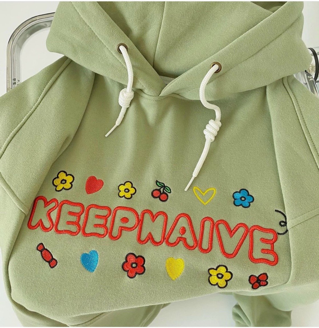 Áo hoodie nỉ unisex Homies liền mũ có túi thêu chữ NAIVE, Áo Hoodie Logo/Thêu Chữ/Thêu Trái Tim Màu Xanh Mint Unisex Nỉ Bông siêu mịn Form rộng unisex