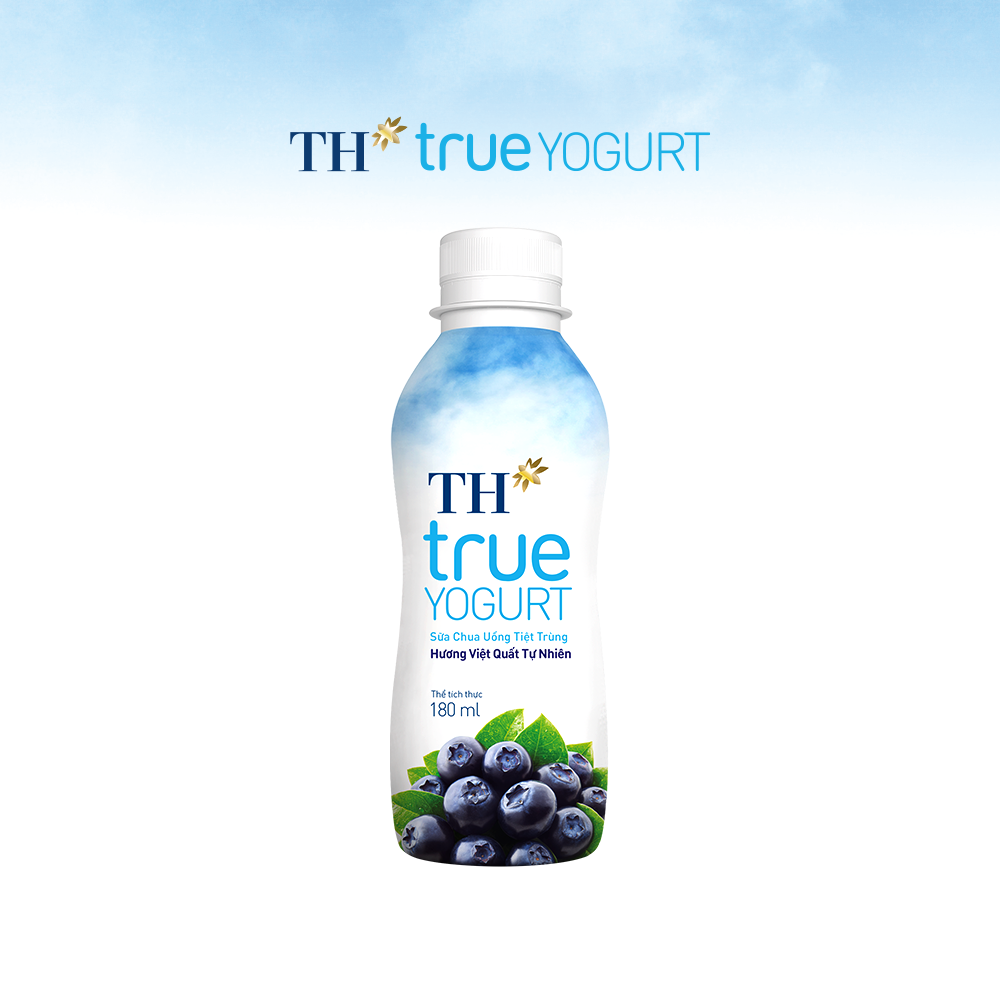 Thùng 48 chai sữa chua uống tiệt trùng hương việt quất tự nhiên TH True Yogurt 180ml (180ml x 48)