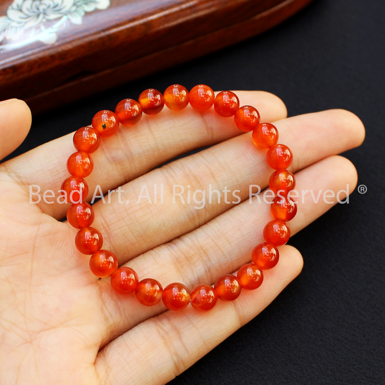 Vòng Tay 6MM Đá Mã Não Đỏ Cam, Agate Xử Lý Màu, Vòng Tay Phong Thuỷ, Chuỗi Hạt, Mệnh Hoả, Thổ - Bead Art