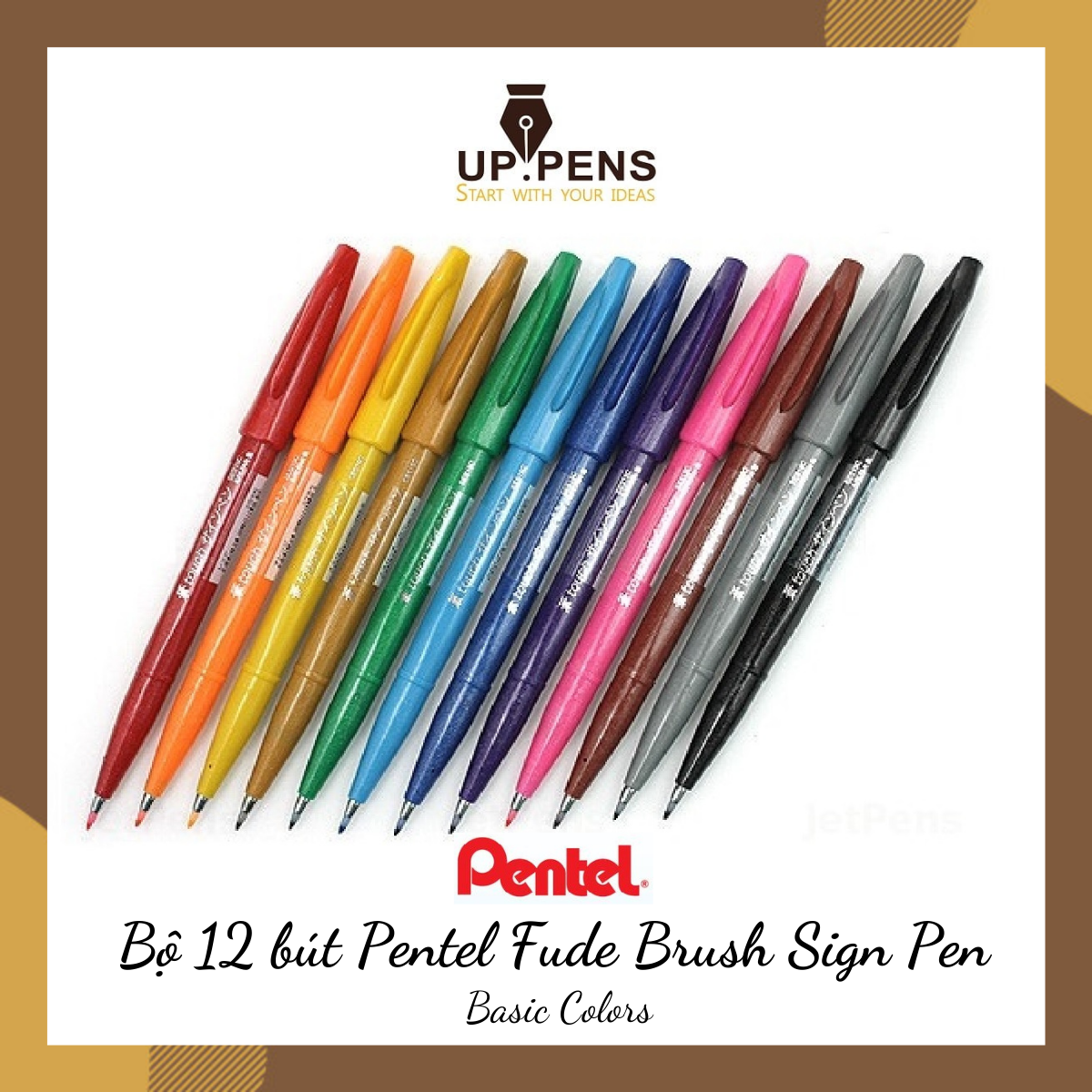 Bộ 12 Màu Bút lông viết chữ Calligraphy Pentel Fude Touch Brush Sign Pen (12 Colors Basic)