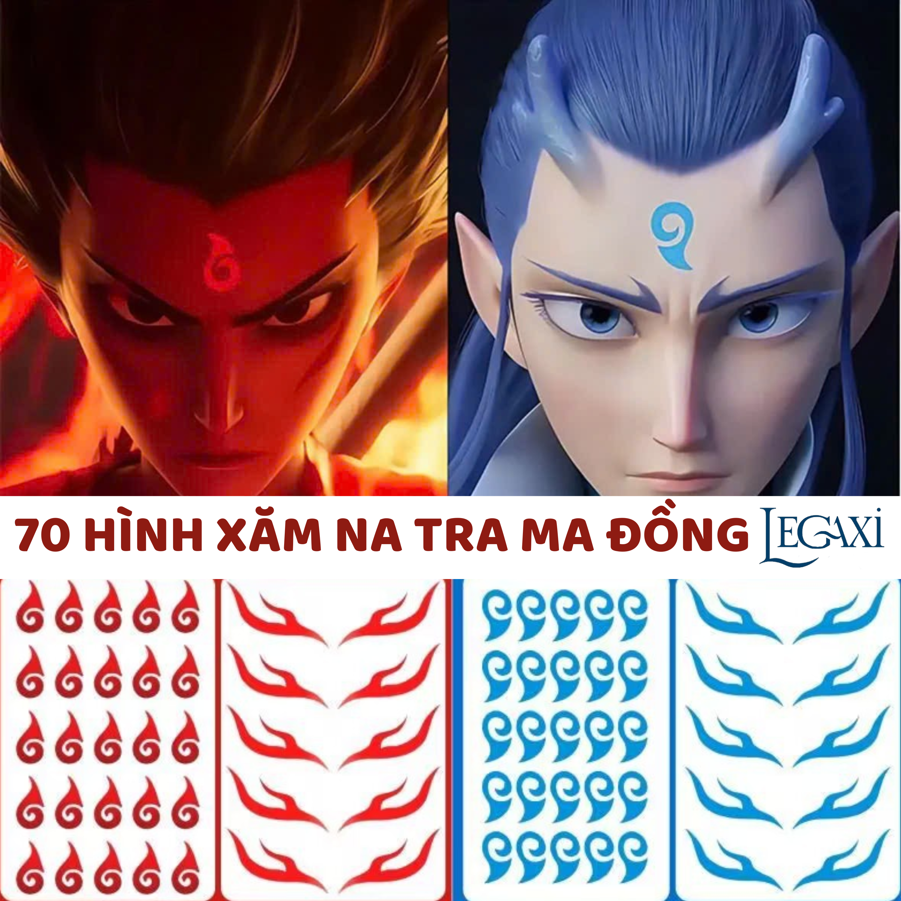 4 Tờ Xăm Dán Tạm Thời Lông Mày Trán Má Hoá Trang Ma Đồng Náo Hải Hình Giọt Nước Sừng Rồng Cho Trẻ Em