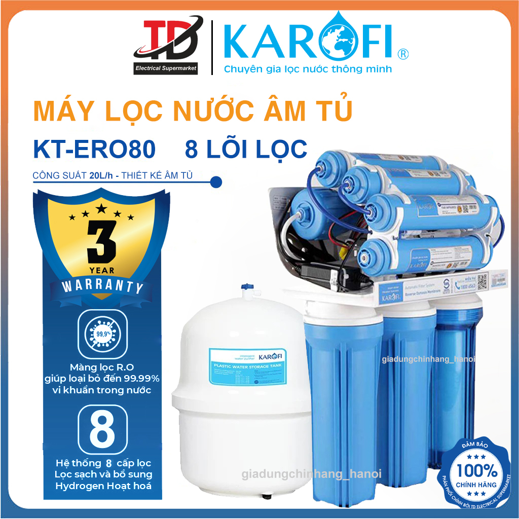 Máy Lọc Nước Âm Tủ KAROFI KT-ERO80, 8 Lõi Lọc Đạt Tiêu Chuẩn Nước Uống Trực Tiếp, Hàng Chính Hãng