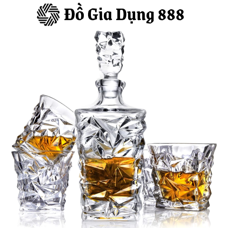 Bộ Bình Ly Pha Lê Whisky Lighten Life 5 Món, Bình 895ml, 4 Cốc 270ml, Set Bình Ly Trang Trí Bàn Tiệc, Nhập Đức