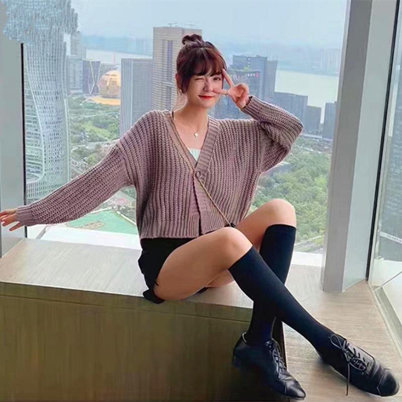 Áo khoác len cardigan croptop nhiều màu cổ V dệt kim dáng rộng cho phái nữ hàng Quảng Châu chất đẹp H-24