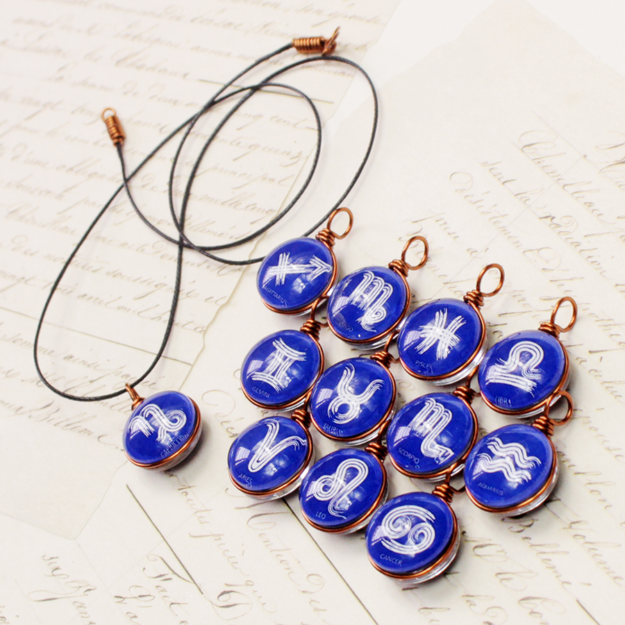 Dây chuyền mặt 14mm hình 12 cung hoàng đạo Zodiac màu sắc tươi sáng 14MM-004