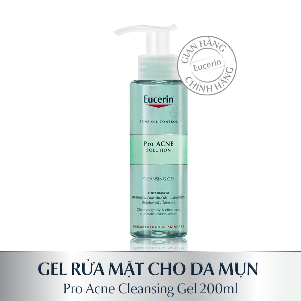 Bộ đôi làm sạch  Eucerin (Gel Rửa Mặt Eucerin Pro Acne Cleansing Gel 200ml + Tinh Chất Dưỡng Giảm Mụn, Mờ Sẹo Eucerin Pro Acne Super Serum 30ml)