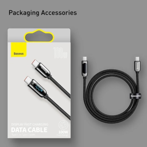 Cáp sạc nhanh Baseus C to C 100W màn led, Cáp sạc nhanh 100W Baseus Display Fast Charging Data Cable Type C to C 100W (20V/5A) - Hàng chính hãng