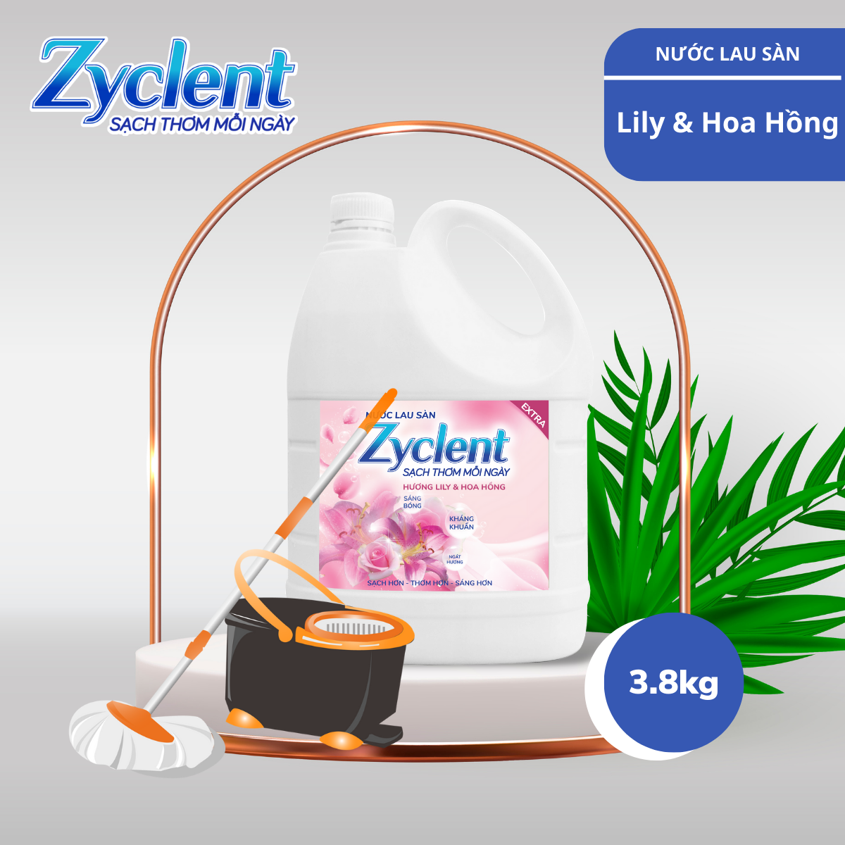 Thùng Nước Lau Sàn ZYCLENT EXTRA Hương Lily &amp; Hoa Hồng - (3.8KG x 4 CAN)