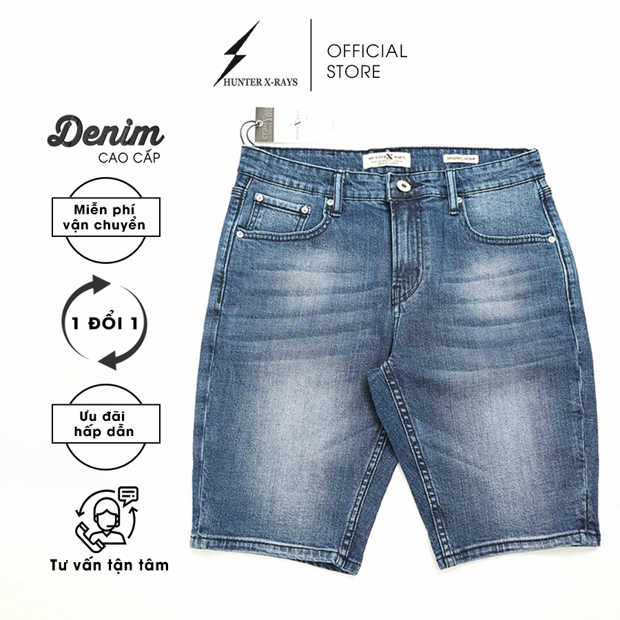 Quần Short Jeans Nam Cao Cấp HUNTER X-RAYS Form Slimfit Thun Màu Xanh  S68