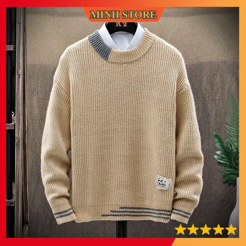 Áo len nam dài tay vá gấu cá tính, áo len nam chất liệu cao cấp phong cách trẻ trung AL06 - MINHSTORE