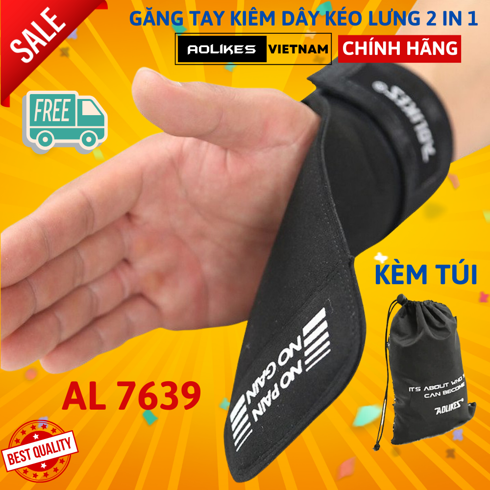 Găng Tay Tập GYM Hở Mu Bàn Tay Lifting Grips Aolikes Pro AL7639 7639 Kiêm Dây Kéo Lưng