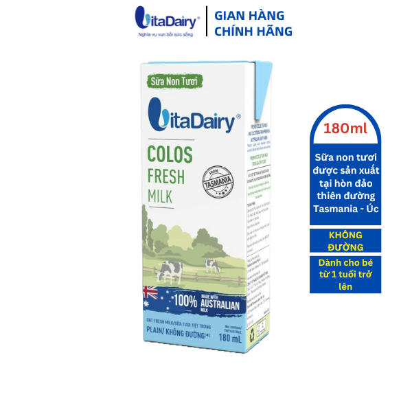 Sữa Non Tươi VitaDairy Không Đường 180ml - Thùng 24 hộp - VitaDairy