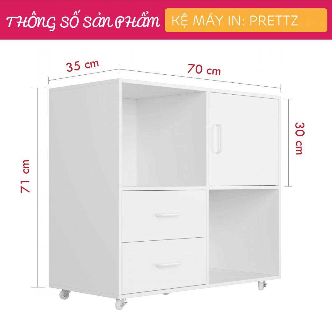 Kệ để máy in gỗ hiện đại SMLIFE Prettz  | Gỗ MDF dày 17mm chống ẩm | D70xR35xC71cm