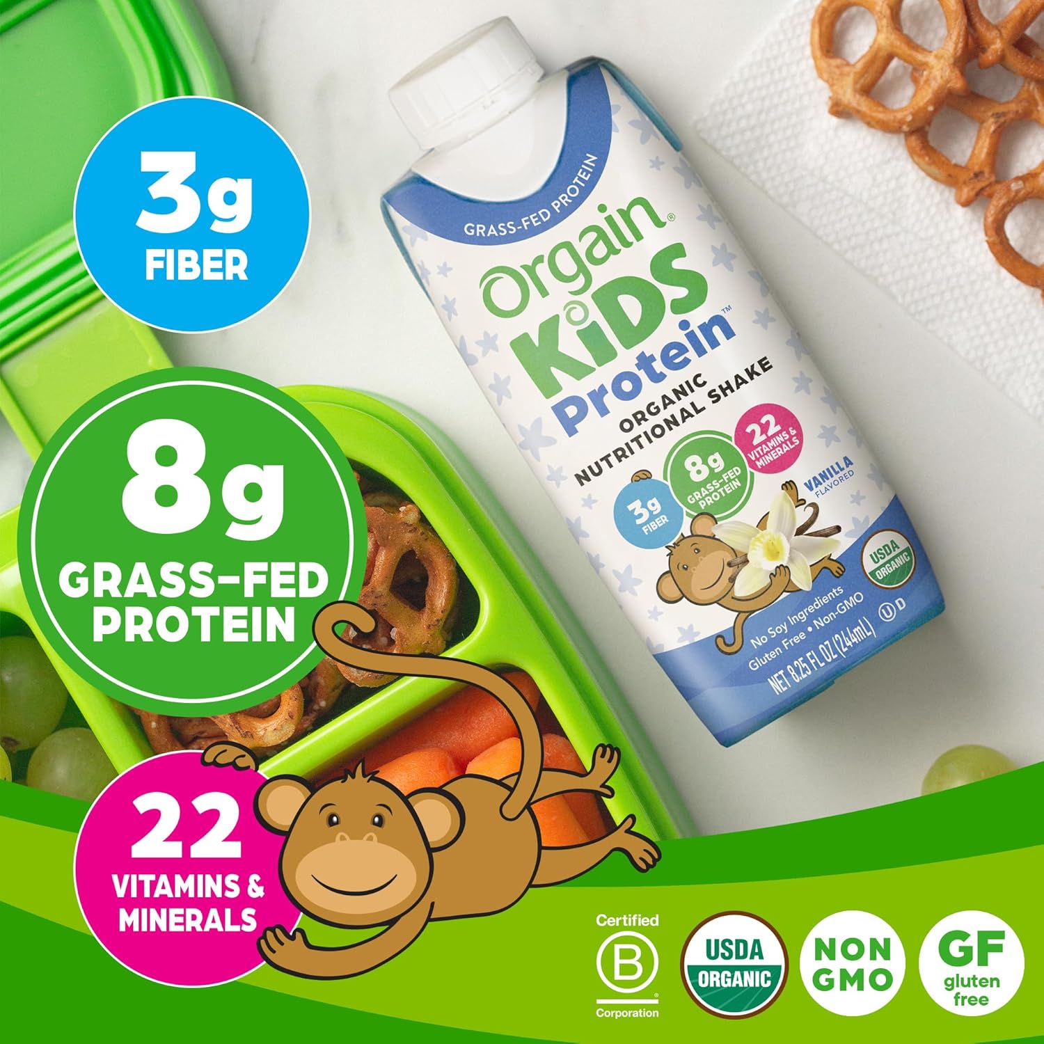 [Date 05/26 ] Thùng 18 Hộp Sữa nước Protein hữu cơ Orgain Kids Protein Vị Vani 237ml x 18