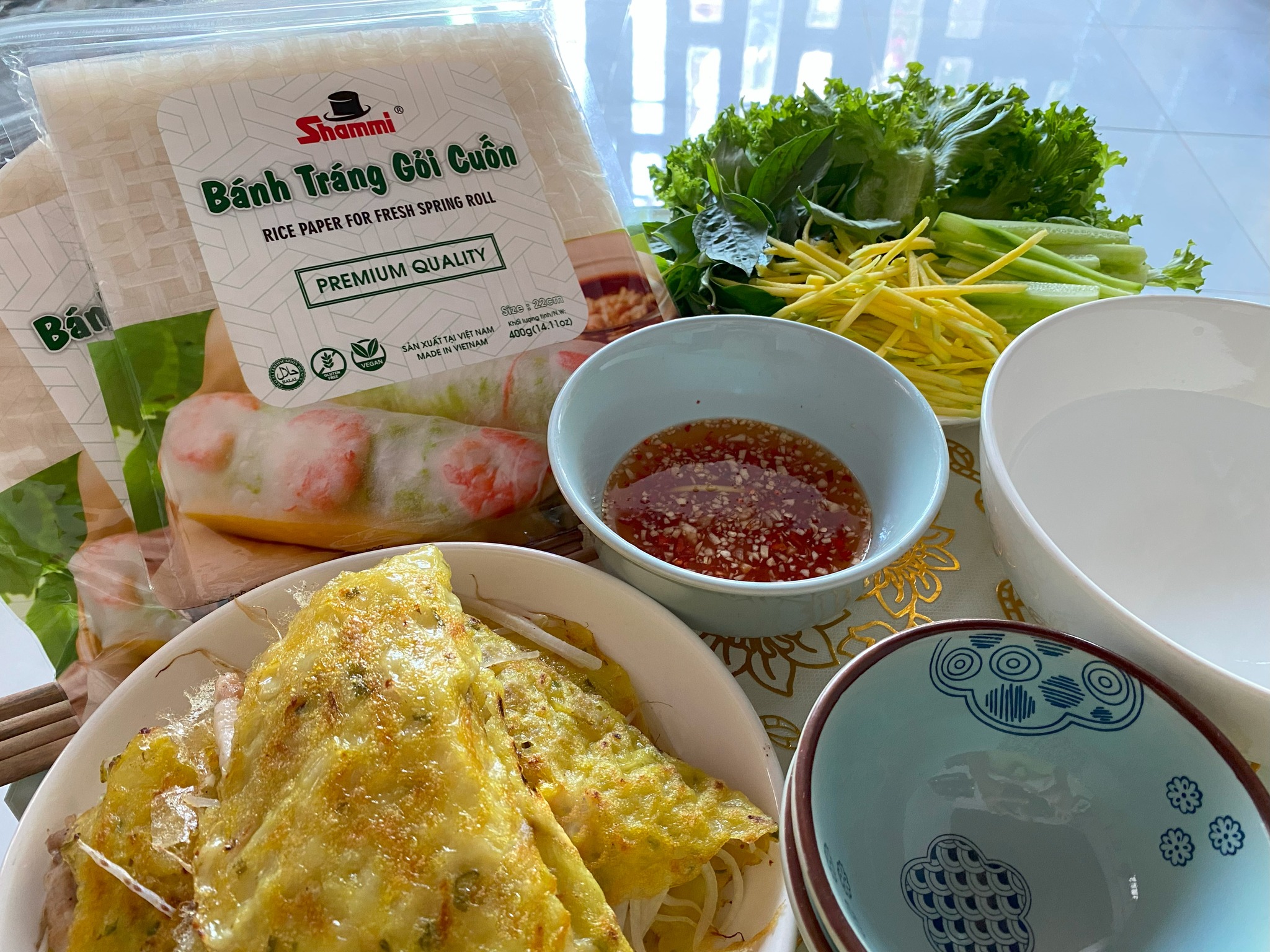 Combo 5 Bánh tráng gỏi cuốn Shammi VUÔNG size 22cm túi 400g (Bánh tráng xuất khẩu có túi zip)