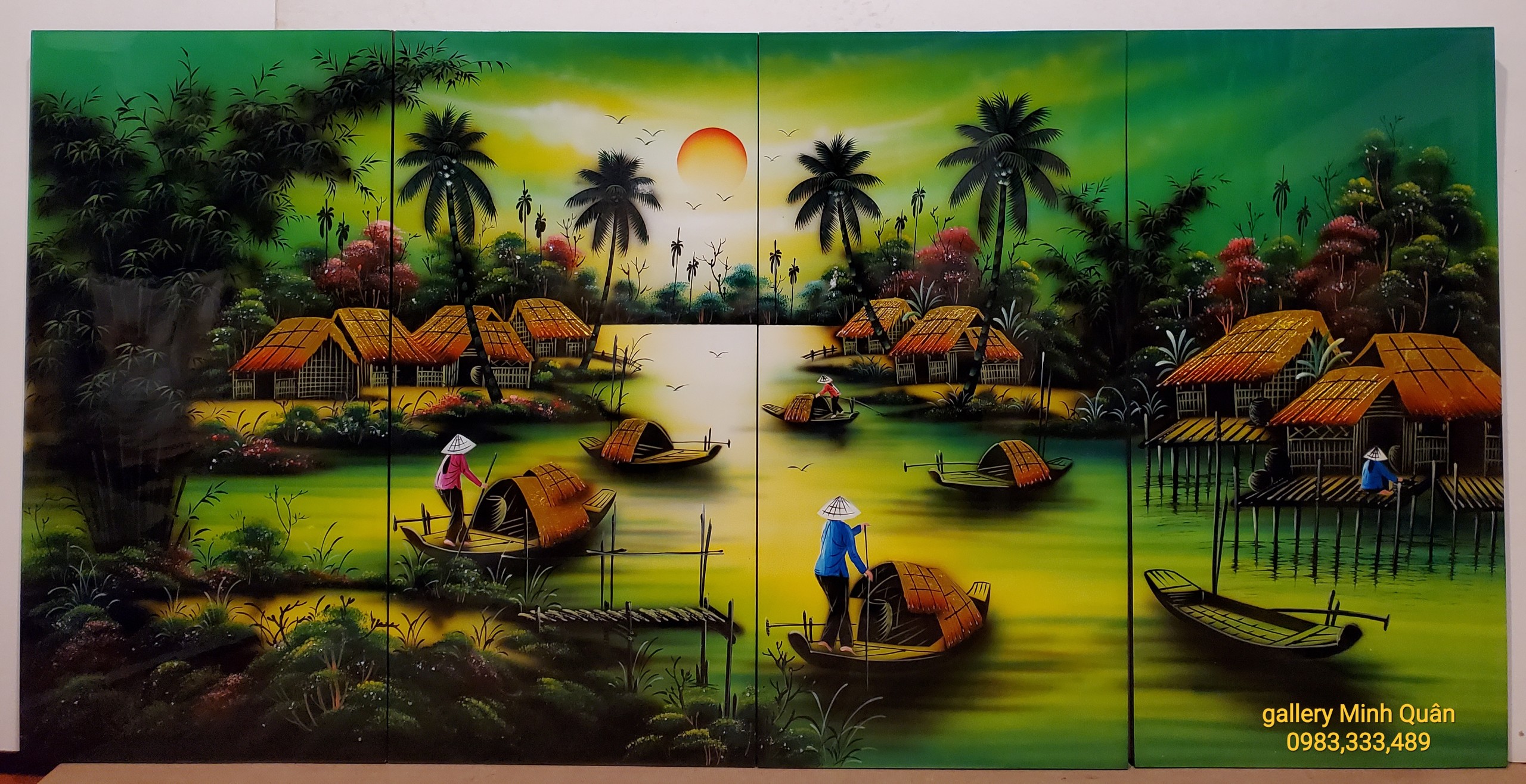 Tranh sơn mài vẽ - Phong Cảnh Quê Hương Thanh Bình