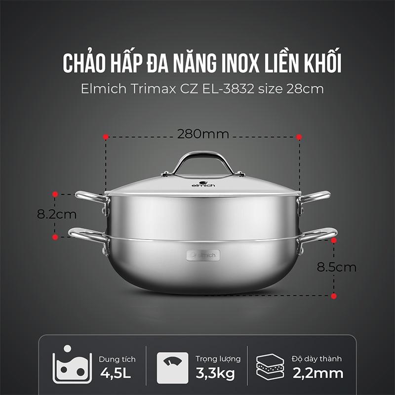 Chảo hấp đa năng inox liền khối Elmich Trimax CZ EL-3832 size 28cm