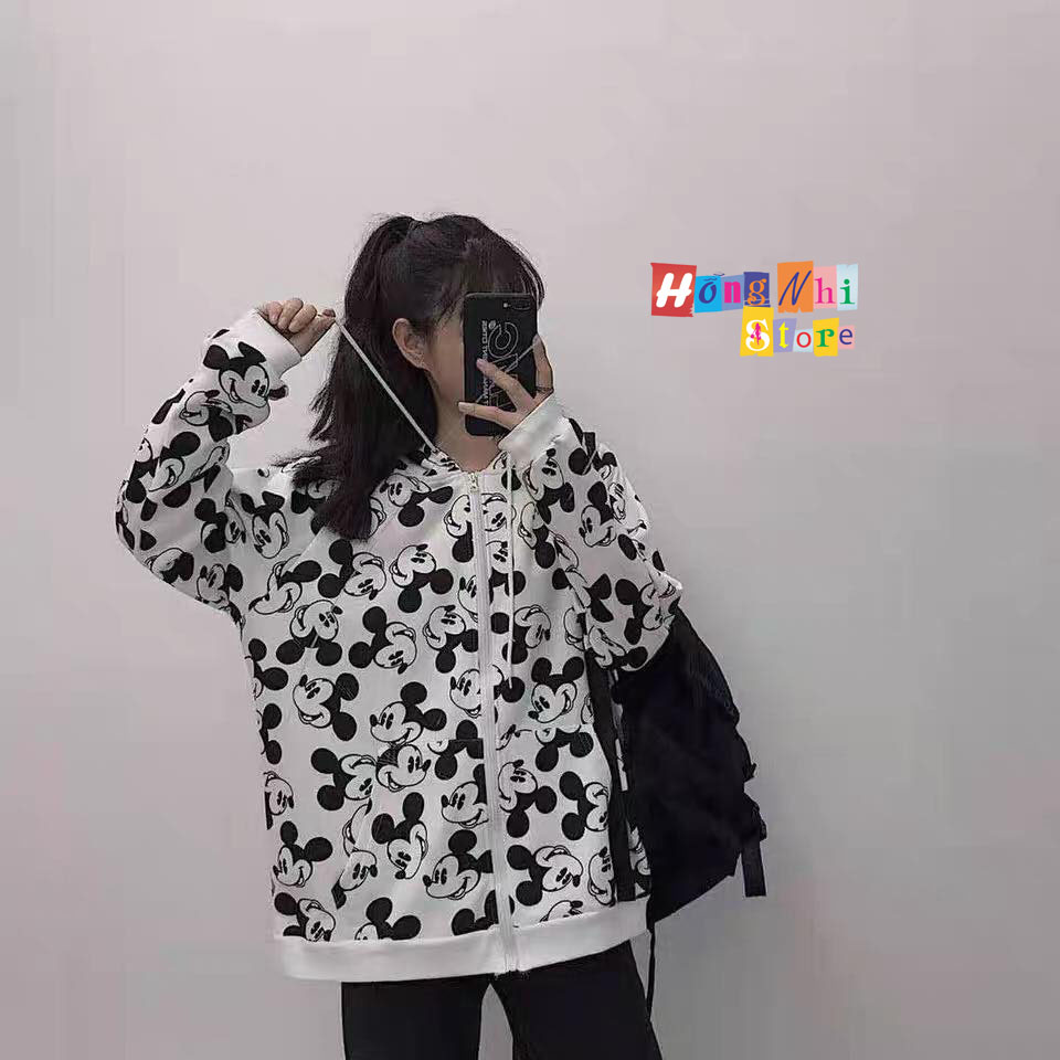 Áo Khoác Hoodie Zip 3D Oversize Ulzzang Unisex Hình Mickey Dáng Rộng - MM