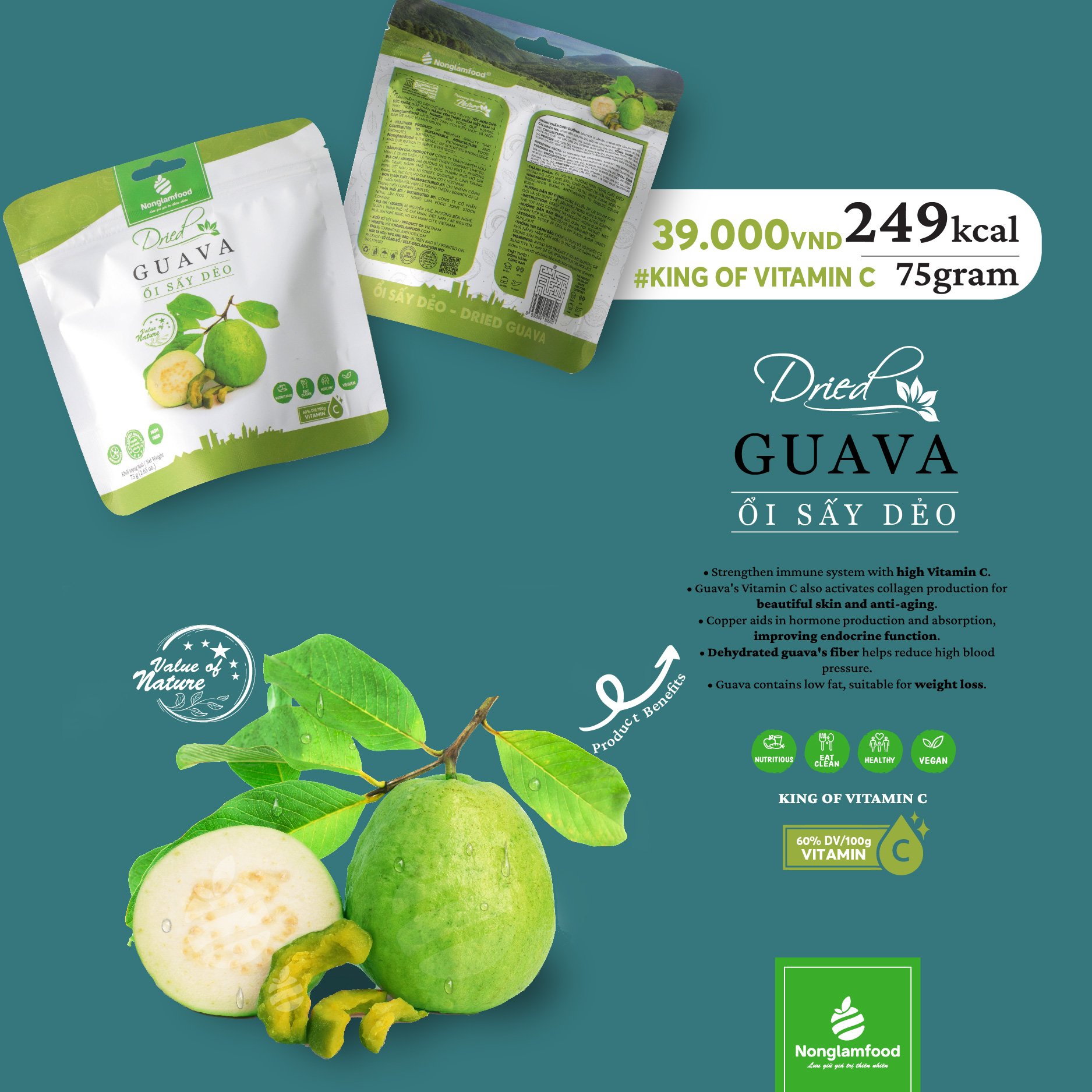 Combo 10 túi Ổi Sấy Dẻo Nonglamfood túi 75g | Ăn vặt tốt cho sức khỏe | Healthy Snack | Ăn vặt văn phòng | Ăn vặt nổi tiếng Sài Gòn | Trái cây sấy dẻo dinh dưỡng ăn liền