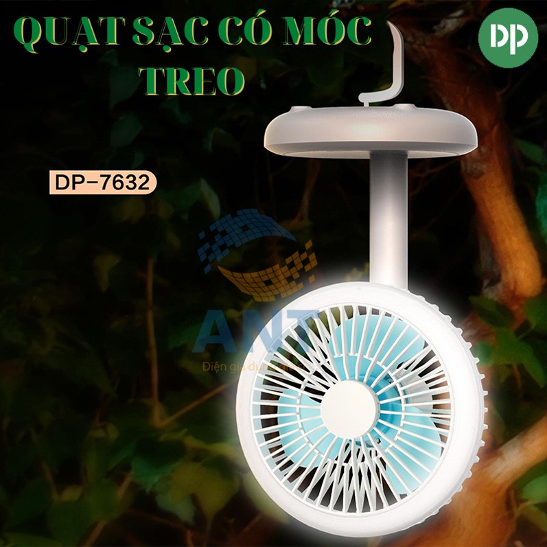 Quạt Sạc Tích Điện Để Bàn CÓ ĐÈN DP-7632