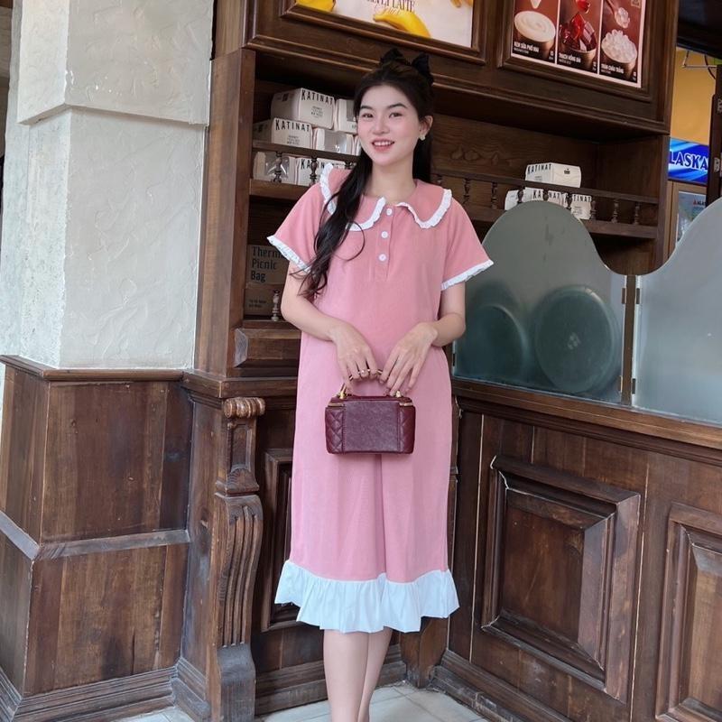 Đầm Bầu Polo Dáng Suông Cổ Sen Phối Viền Bèo Dễ Thương, Trẻ Trung Diện Mùa Hè - Đen