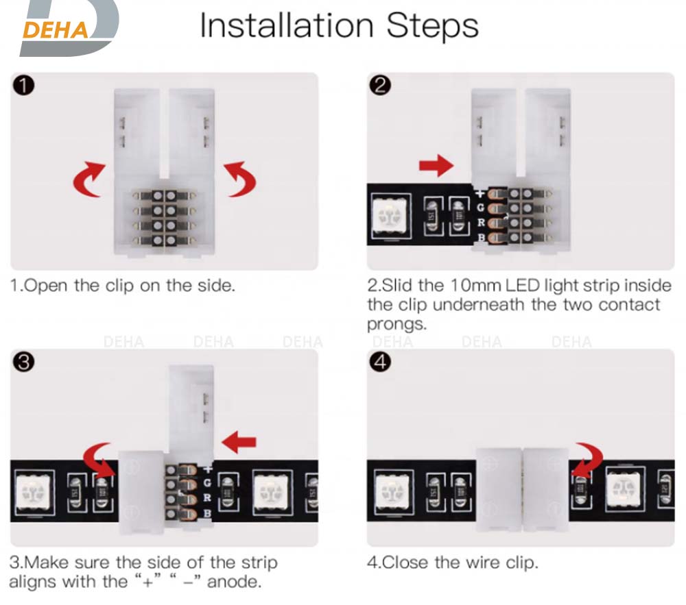 Đầu nối chữ thập, chữ X, dấu cộng + 4 chân cho led dây dán 5050, 2835, 3528 RGB đổi màu connector 4P pin 10 mm  trang trí dán tường thạch cao, cây máy tính, màn hình, ti vi, TV, Gaming, Tiktok dán tường, chống nước bền đẹp- Chính hãng DEHA