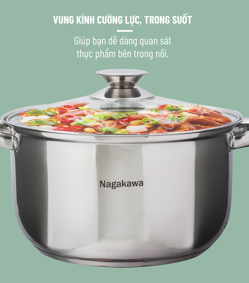 Bộ 3 Nồi Inox Cao Cấp 4 Đáy Nagakawa NAG1304 Dùng Cho Mọi Loại Bếp - Hàng Chính Hãng