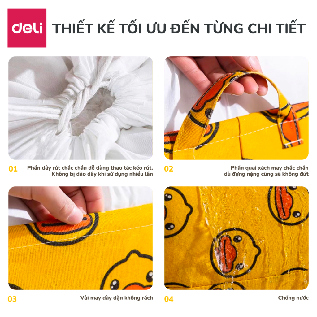 Túi Đựng Quần Áo Chăn Màn Vải Không Dệt Chống Thấm Nước Deli, Giỏ Đựng Quần áo Đa Năng Có Thể Gấp Gọn