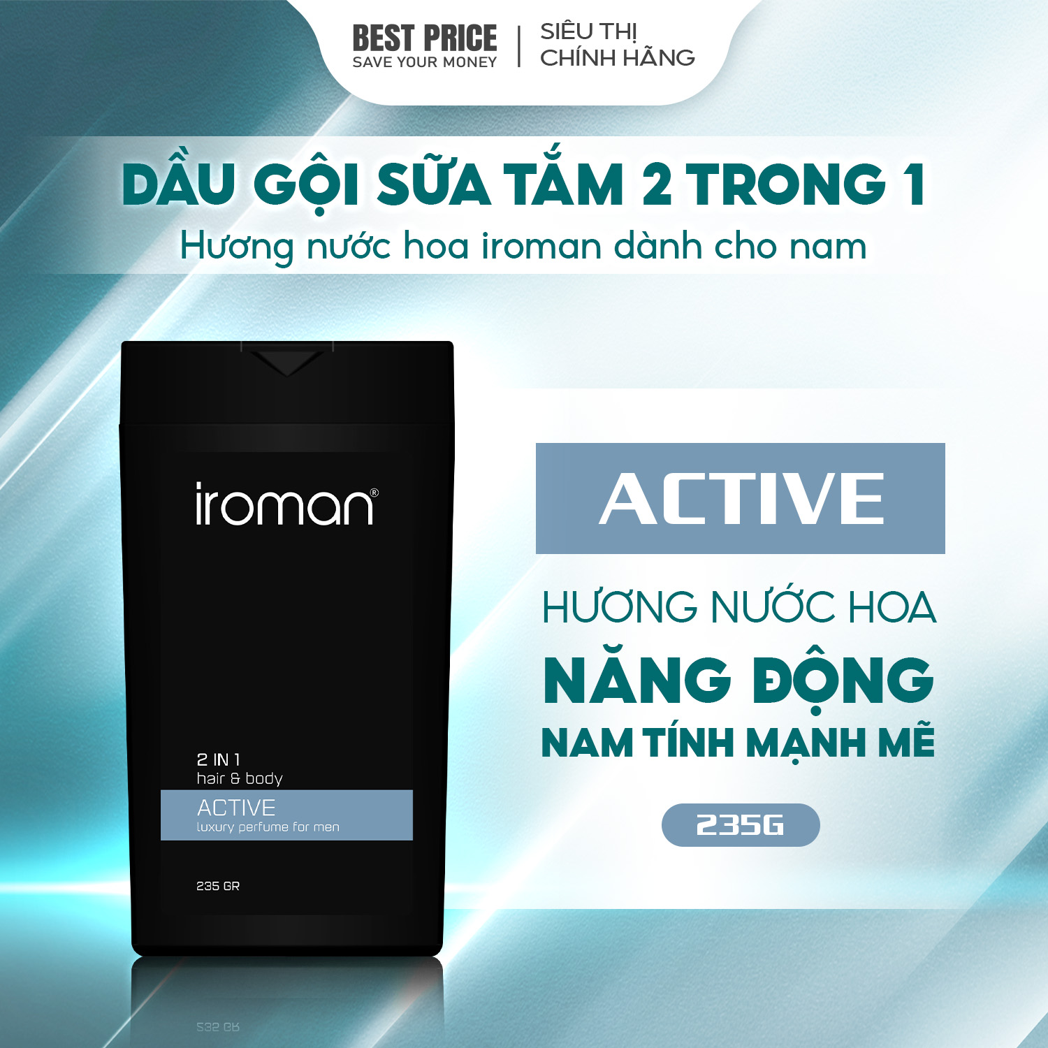 Combo 3 chai tắm gội 2in1 Iroman hương nước hoa cho nam thơm lâu ngăn giàu giảm rụng 705G