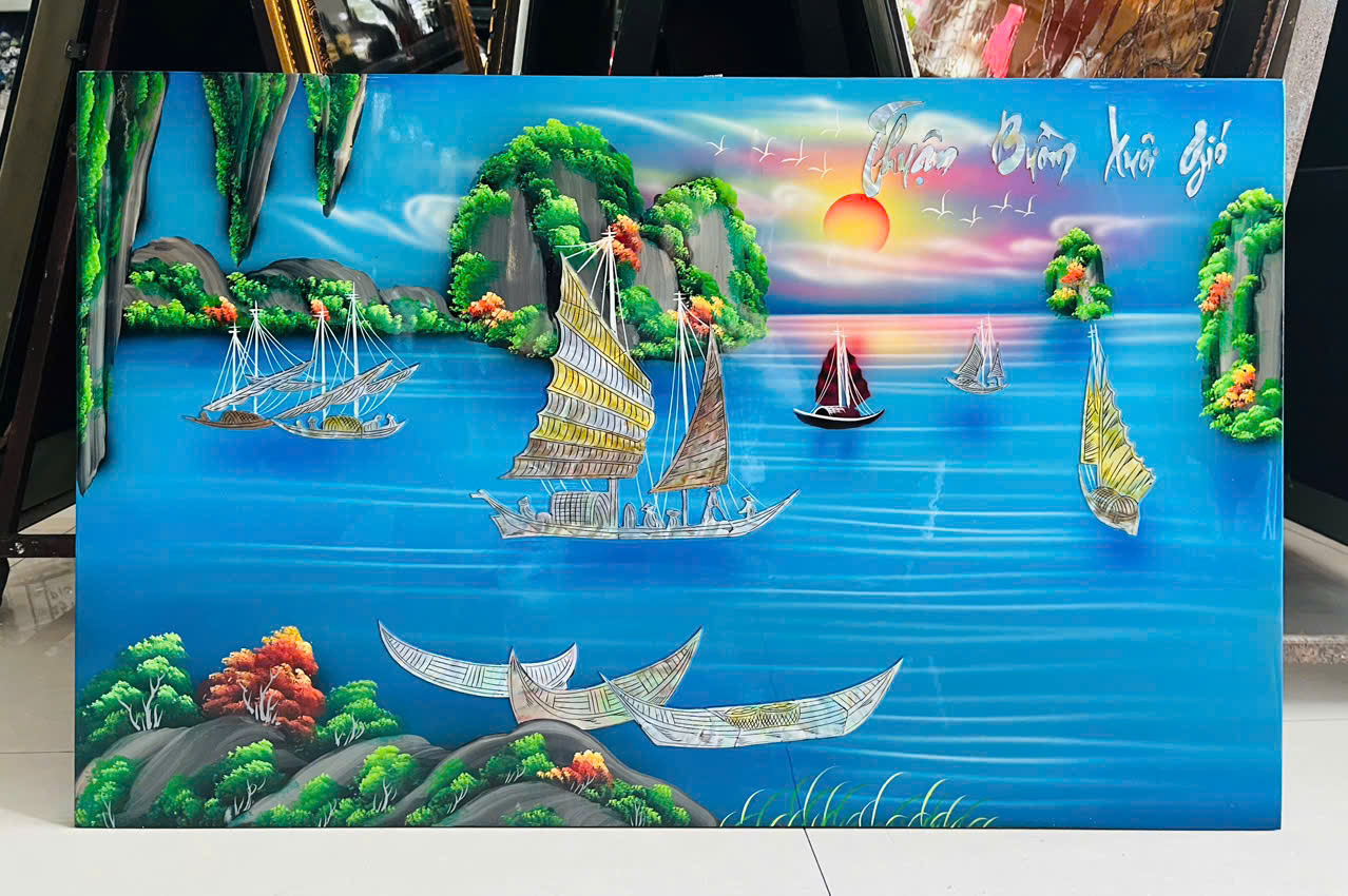 { Siêu sale }Tranh sơn mài thuận buồm xuôi gió cẩn ốc xà cừ cao cấp treo tường, trang trí nhà cửa, văn phòng