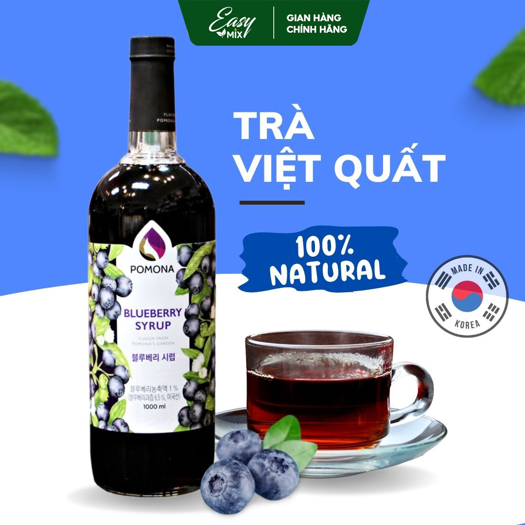 Siro Việt Quất POMONA Blueberry Syrup Nguyên Liệu Pha Chế Hàn Quốc Chai Thủy Tinh 1 lít